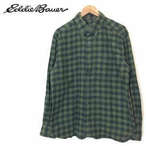 M1221-F◆ EDDIE BAUER エディバウアー 長袖シャツ チェック 総柄 トップス ◆ sizeM コットン100 グリーン 古着 メンズ 春