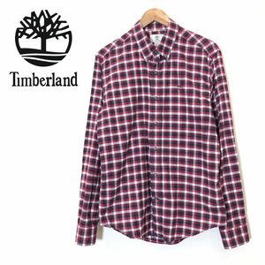 M1220-F◆ Timberland ティンバーランド フランネルシャツ チェック 総柄 トップス ◆ sizeM コットン100 レッド 古着 メンズ 春