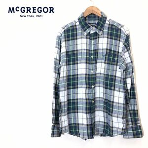 M1219-F◆ McGREGOR マクレガー リネンシャツ 長袖 チェック 総柄 トップス ◆ sizeL 麻100 グリーン ホワイト 古着 メンズ 春