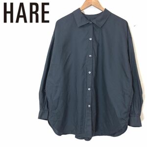 M1033-F-N◆ HARE ハレ ギャザーブラウス 長袖シャツ トップス ◆ sizeF ポリエステル100 ブラック 黒 単色 古着 レディース 春