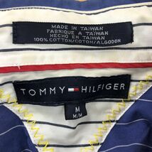 M947-F◆ TOMMY HILFIGER トミーヒルフィガー 長袖シャツ ストライプ ロゴ刺繍 ◆ sizeM コットン100 ネイビー 古着 メンズ 春_画像7