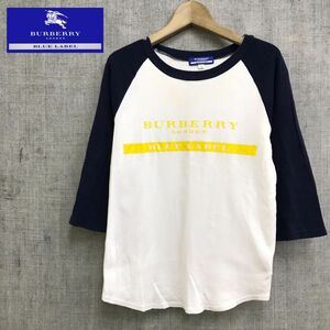 M856-F-S◆ BURBERRY BLUE LABEL バーバリーブルーレーベル ラグランTシャツ カットソー ロゴプリント ◆ sizeM コットン100 レディース 春