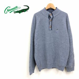 M1174-J◆CROCODILE クロコダイル ハーフボタンニット◆L セーター プルオーバー メンズ 紳士服 長袖 トップス グレー 切替 ウール混 毛80%