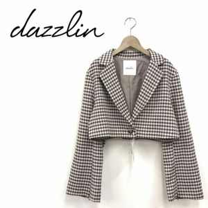 M1126-R◆タグ付き dazzlin ダズリン ショート丈ジャケット◆サイズFREE レディース 婦人 アウター 千鳥格子柄 秋冬 春服 ブラウン