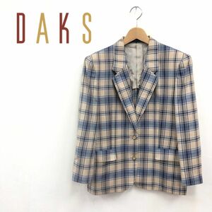 M1180-K◆DAKS ダックス テーラードジャケット◆size13AR ベージュ タータンチェック 背抜き ウール100% 肩パッド シングル レディース