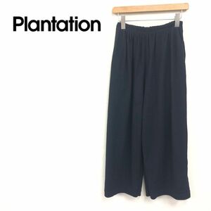 M934-K◆日本製 inn. Plantation プランテーション ワイドパンツ◆sizeM ブラック ウール100% 薄手 ウエストゴム カジュアル 着心地抜群