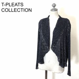 M1413-U◆T-PLEATS COLLECTION ティープリーツコレクション ボレロ 長袖 レース 透け感 花模様 エレガント◆size L パープル ポリエステル