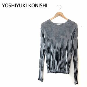 M833-U-S◆YOSHIYUKI KONISHI ヨシユキコニシ プリーツトップス 長袖 クルーネック アート 個性的◆size不明 ブラック系 トリアセテート