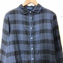 M1005-W◆アメリカ製◆Le Dome ルドーム リネンシャツ 長袖 チェック柄 カジュアル レディース◆size:XS ネイビー系 リネン100_画像3