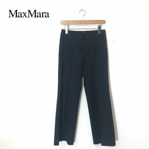 M1101-T◆MaxMara マックスマーラ スラックス パンツ フレア センタープレス ステッチ◆size40 ブラック レディース ボトムス ポリエステル