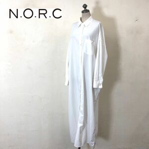 M1091-T◆N.O.R.C ノーク シャツワンピース ロング丈 胸ポケット ステッチ 無地◆size3 ホワイト レディース トップス ナイロン100