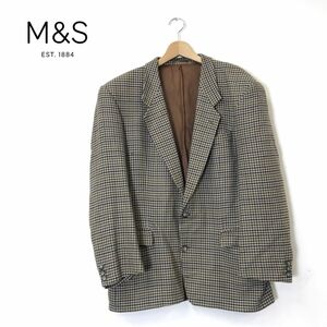 M1542-N◆old◆ Marks & Spencer マーク&スペンサー ツイードジャケット シングル 2B 総裏 ◆sizeM マルチ 千鳥格子 ウール100