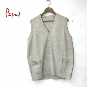 M1533-N◆ Papas パパス ニットベスト カーディガン ロゴパッチ メンズ トップス ◆ sizeL アイボリー ウール100