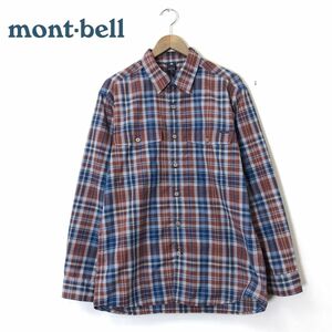 M1527-N◆美品◆ mont-bell モンベル WIC.ライト ロングスリーブシャツ メンズ トップス ◆ sizeL レッド ブルー チェック ポリエステル