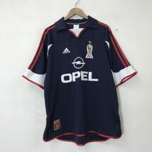 M1754-D◆90s◆old◆ adidas ACmilan アディダス ゲームシャツ 半袖 ユニフォーム 公式 サッカー セリエA◆sizeL ネイビー 紺 ポリエステル_画像2