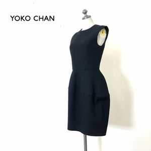 M1742-D◆良品◆ YOKO CHAN ヨーコチャン ノースリーブワンピース 膝下 総裏 レディース ◆size38 ブラック ツイード調 コットン100