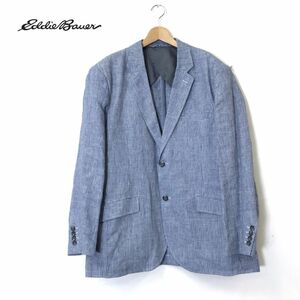 M1734-D◆美品◆ Eddie Bauer エディーバウアー リネンジャケット テーラード シングル 2B 背抜き ◆sizeXL ブルー チェック 麻100