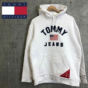 M1980-F-N◆ TOMMY JEANS トミージーンズ パーカー フーディ スウェット ロゴ刺繍 ◆ sizeM コットン100 ホワイト 古着 メンズ 春