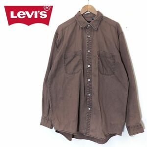 M1884-F-N◆ Levis リーバイス 長袖シャツ トップス タブ ◆ sizeL コットン100 ブラウン 単色 古着 メンズ 春