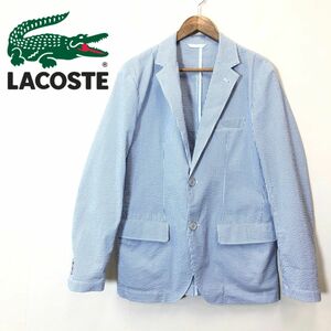 M1510-F◆ LACOSTE ラコステ テーラードジャケット シングル ストライプ ◆ size50/4 ポリエステル コットン ブルー 古着 メンズ 春