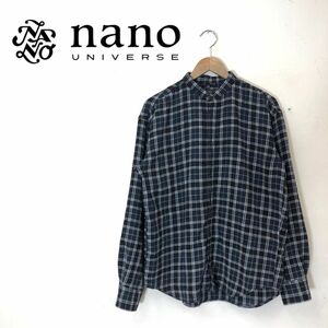 M1828-G◆美品◆nano universe ナノユニバース シャツ◆sizeM 綿 ネイビー チェック メンズ トップス 長袖 カジュアル ホワイト ボタン 春