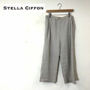 M1689-G◆stella ciffon ステラシフォン ワイドパンツ◆size36 麻 日本製 グレー 無地 レディース ボトムス 長ズボン ウエストゴム 夏服