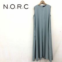 M1853-K◆良品 N.O.R.C ノーク ノースリーブマキシ丈ワンピース◆size1 グリーン 薄手 ポケット カジュアル 無地 シンプル ボリューミー_画像1