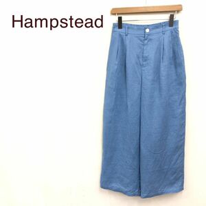 M1470-K◆美品 日本製 Hampstead ハムステッド リネンワイドパンツ◆タグ付き size38 水色 リネン100% 裏地あり 薄手 ウエストゴム