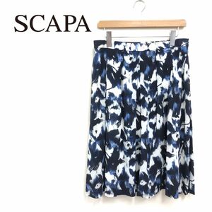 M1466-K* made in Japan SCAPA Scapa pleated skirt *size42 blue total pattern thin ... feeling lining equipped Italy cloth clean . waist rubber 