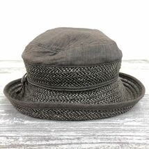 M1964-U◆Borsalino ボルサリーノ 帽子 セーラーハット 異素材mix リボン ナチュラル 上品 シック 日除け◆size 頭周り約54cm ブラウン 麻_画像4