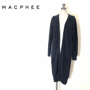 M1954-U-N◆MACPHEE マカフィー ロングカーディガン ラップカーディガン 長袖 ニット ポケット有り シンプル◆size1 ネイビー 麻100%