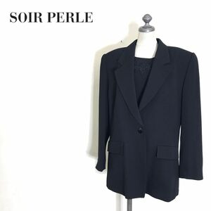 M1460-U◆SOIR PERLE ソワールペルル フォーマルウェア ジャケット トップス 半袖 バラ模様 上品 喪服◆size13 ブラック トリアセテート