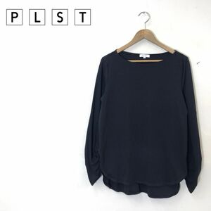 M1455-U◆PLST プラステ カットソー 長袖 デザイン袖 無地 シンプル フィッシュテール きれいめカジュアル◆size M ブラック 綿100%