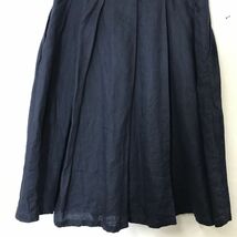 M1564-W-N◆無印良品 むじるしりょうひん リネンスカート 裏地なし プリーツ 膝丈 きれいめカジュアル◆size:L ネイビー系 リネン100_画像4