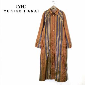 M2027-O-N◆ YUKIKO HANAI ユキコハナイ シャツワンピース シルク ストライプ ロング 長袖◆絹 オレンジ