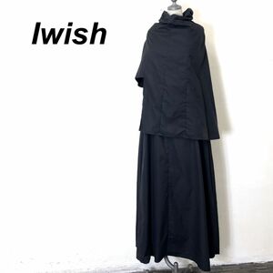 M2020-O-N◆ Iwish アイウィッシュ Y's ワイズ アシンメトリーワンピース ロング 変形 Yohji Yamamoto◆コットン ブラック 黒