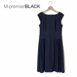 M1938-O-N◆美品◆日本製◆ M-PREMIER BLACK エムプルミエ ブラック フレアワンピース ノースリーブ 膝丈◆size36 ネイビーの画像1