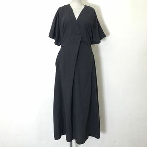 M1928-O◆日本製◆ Sunny Clouds サニークラウズ kazumi コラボ カシュクールワンピース ロング 半袖 リボン◆sizeM コットン ブラック 黒の画像2