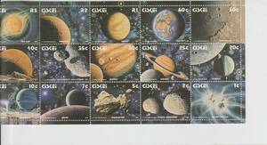 外国切手・宇宙切手）シスカイ　1991年発行　太陽系惑星の切手　15種連刷シート　未使用NH