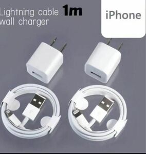 iPhone充電器ライトニングケーブル2本　USBアダプター2個