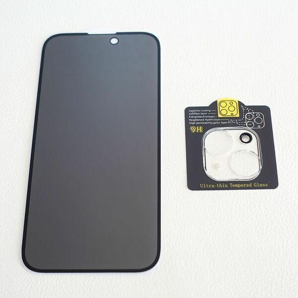 【2点セット】 iPhone 15 のぞき見防止ガラスフィルム+カメラガラスフィルム 強化ガラス 9H レンズ保護