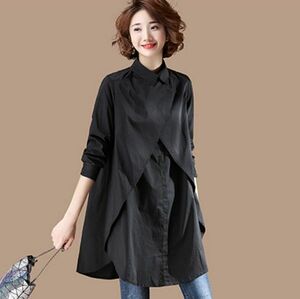  new goods * long sleeve large size blouse shirt stylish tunic plain lady's tops easy * black *S