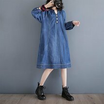 人気新品*極上品 ワンピース レディース ひざ丈ワンピース 長袖 デニムワンピース 刺繍り aライン 膝下丈 ワンピース カジュアル*XL_画像3