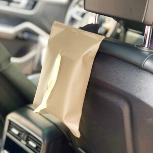 [ new goods * unused ] tissue case stylish hanging lowering PU leather car in-vehicle thin type sun visor head rest tissue cover beige 