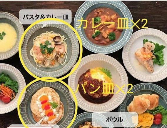 新品　美濃焼　パスタ＆カレー皿2枚とパン平皿2枚　セット