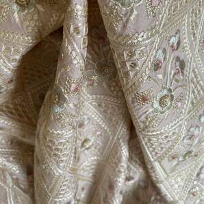 インド刺繍生地 シルク生地 うすいピンク リボン りぼん 巾着 ポーチ バッグ の画像3