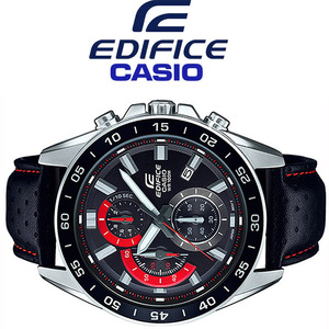 新品1円 カシオ逆輸入EDIFICEエディフィス欧米モデル精悍ブラック＆レッド 100m防水クロノグラフ 腕時計 未使用 CASIO メンズ 本物