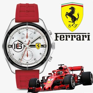 新品1円 フェラーリ公式 シルバー＆レッド 30m防水 スクーデリア SCUDELIA FERRARI マルチファンクション 腕時計 MOVADO メンズ 未使用