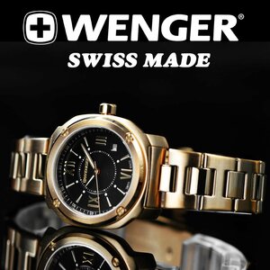 新品1円 ウエンガーWENGER黄金のスイス製時計 100m防水 視認性高くシンプルで飽きの来ないデザインSWISS MILITARY ボーイズ 腕時計
