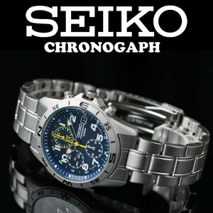 新品1円 セイコー逆輸入100m防水ミリタリー腕時計クロノグラフSEIKO ブルーフェイス【メーカー正規保証】純正箱付き 未使用 本物 メンズ